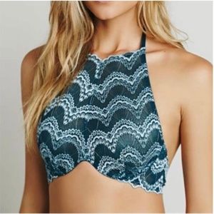 Intimately Free People Daring High Neck Underwire Bra Teal Size Small
